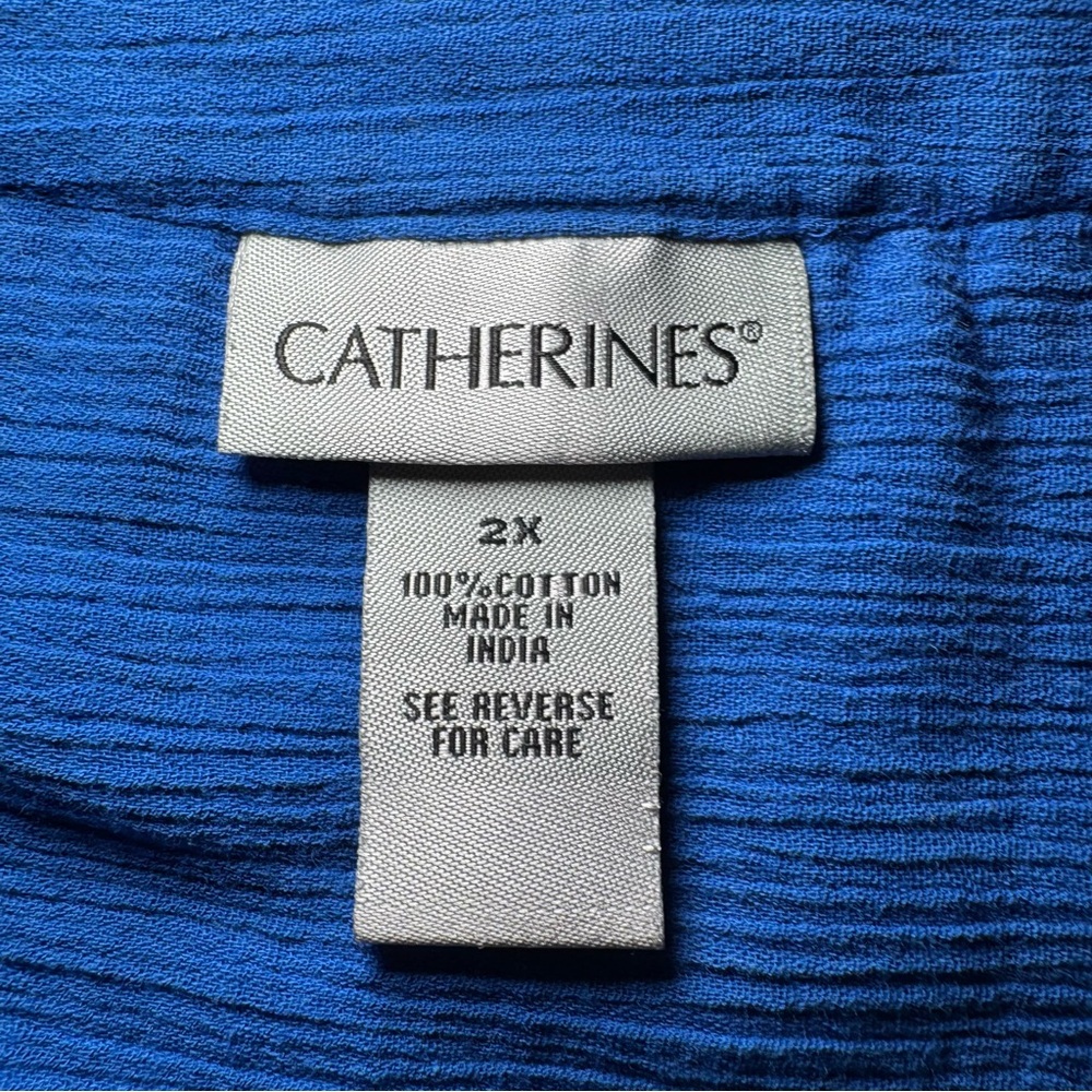 Catherine’s Blouse Women’s 2X Blue Gauzy Tunic Slits Roll Tab 3/4 Sleeves Casual - Picture 7 of 14